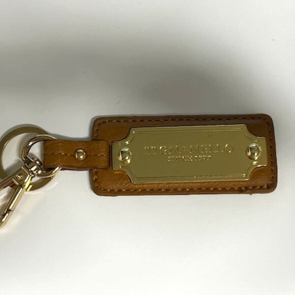 Tignanello Brown Leather Metal Key Fob Purse Clip & Ring Hang Tag - Picture 1 of 12
